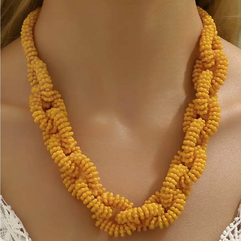 Yellow Acrylic Knotted Statement Necklace